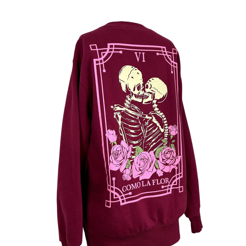 Mighty Fine XS Burgundy Kissing Skeletons Sweatshirt Como La Flor Rose Selena