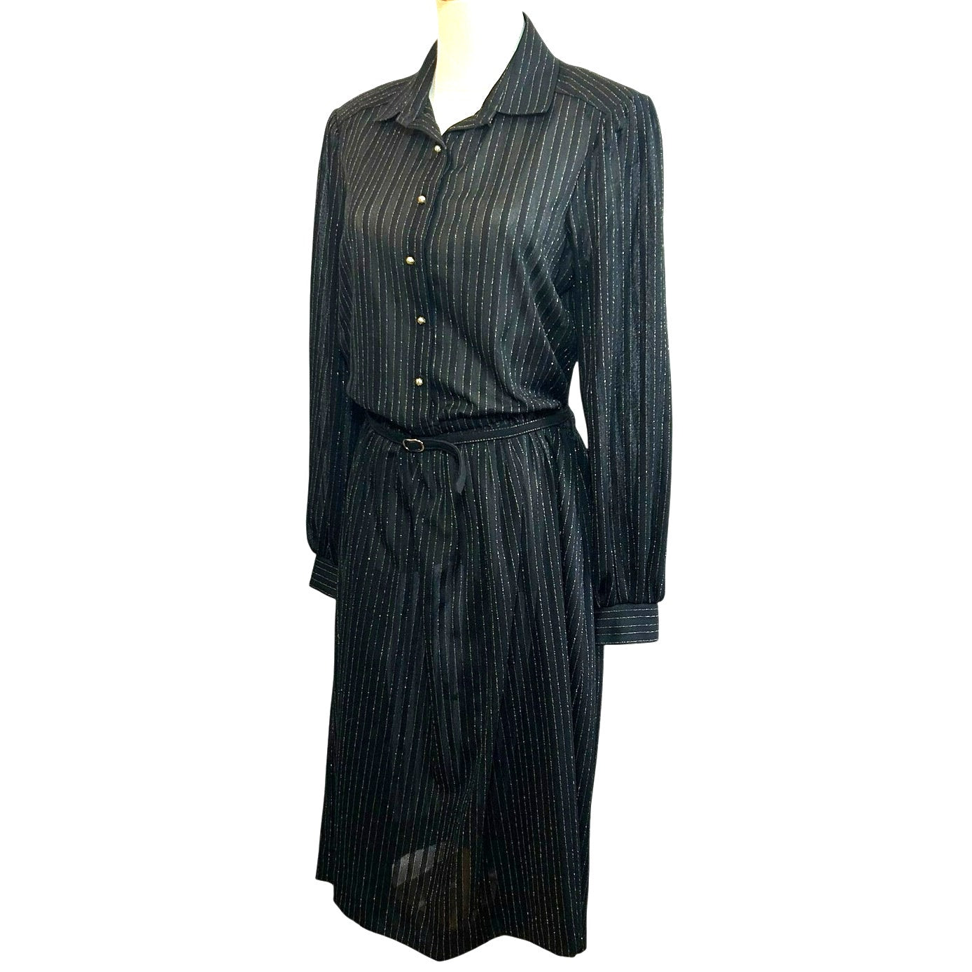 VTG 70s Butte Knit Sheer Pinstripe Pleated Midi Dress Whimsigoth Poetcore Preppy