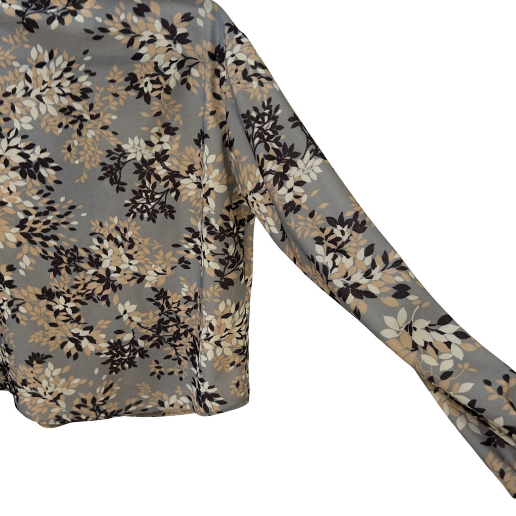 VTG Cape Cod Match Mates Gray Floral Long Sleeve Blouse Retro Boho Career XL