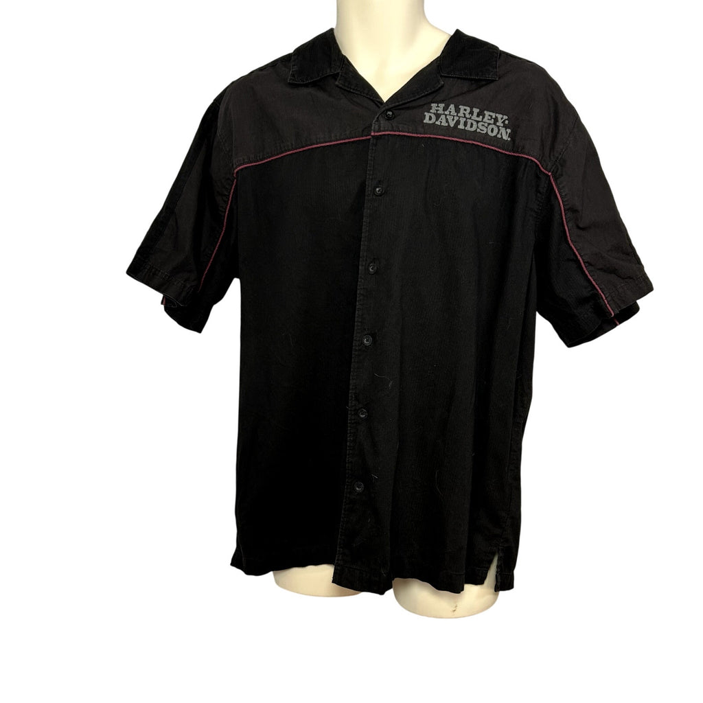 Harley-Davidson L Black Embroidered Bowling Moto Snap-Collar Mechanic Shirt