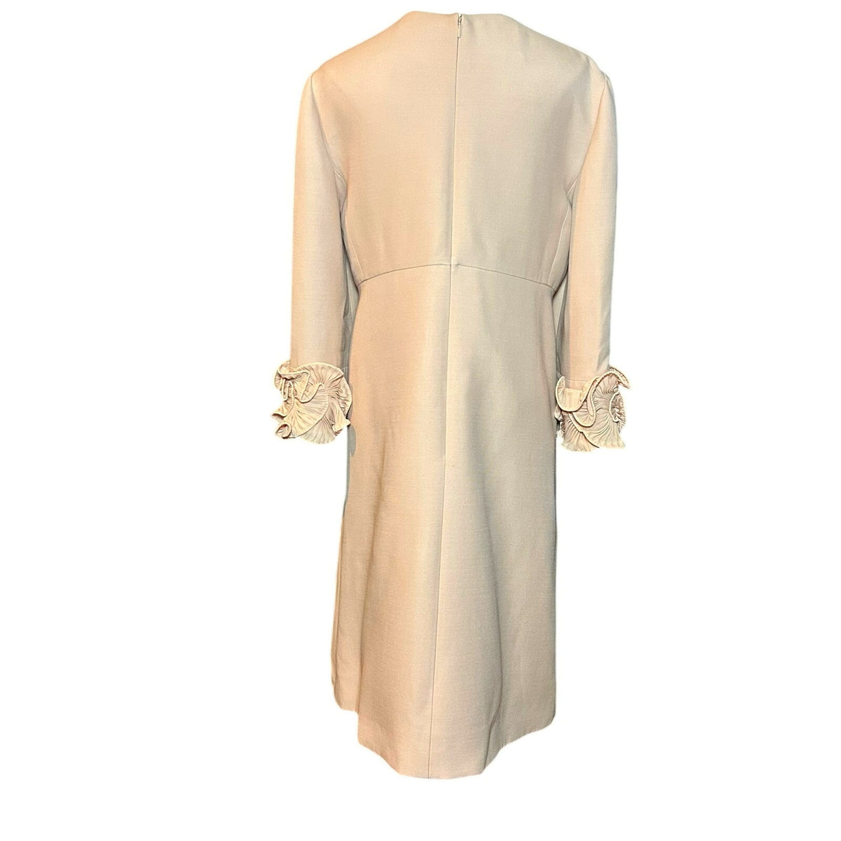 Auth Valentino A Line Dress Pink 44 Wool Silk Ruffle Sleeve Coquette Luxury Glam