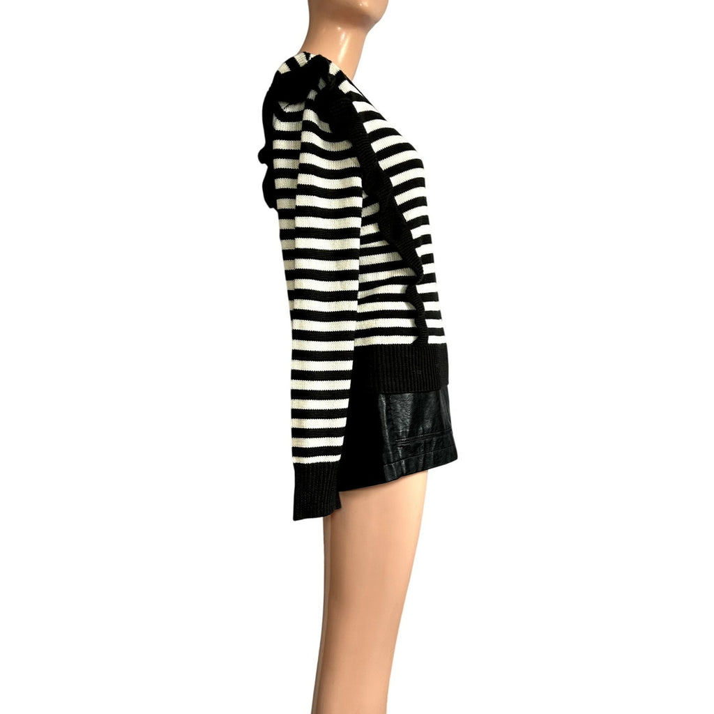 Jack by BB Dakota Black White Striped M Knit Sweater Preppy Ruffle Trim Coquette