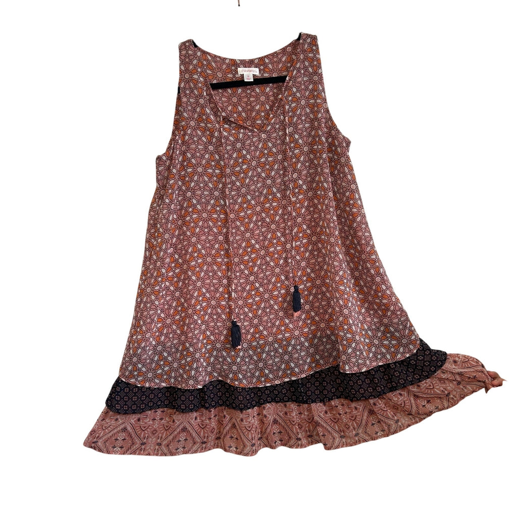 Xhilaration Pink Orange Layered Boho M Mini Dress Y2K Indie Casual Fairy Tiered