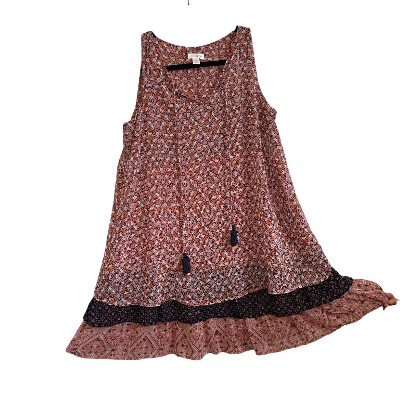 Xhilaration Pink Orange Layered Boho M Mini Dress Y2K Indie Casual Fairy Tiered