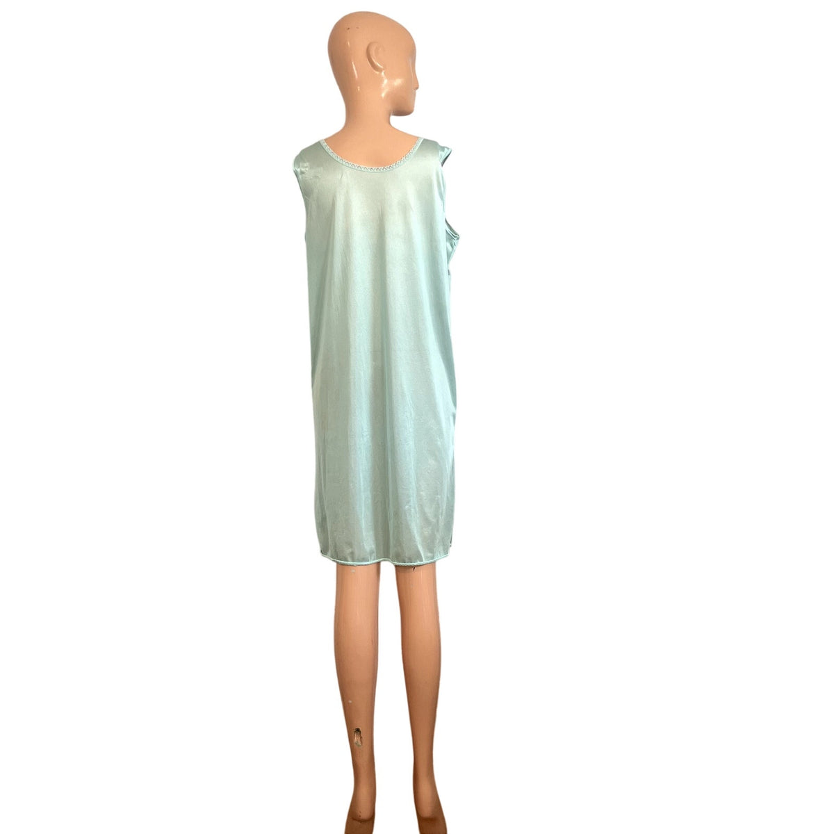 VTG 60s Handmade Blue Nylon Lace Trim Pleated Nightgown M Coquette Cottagecore
