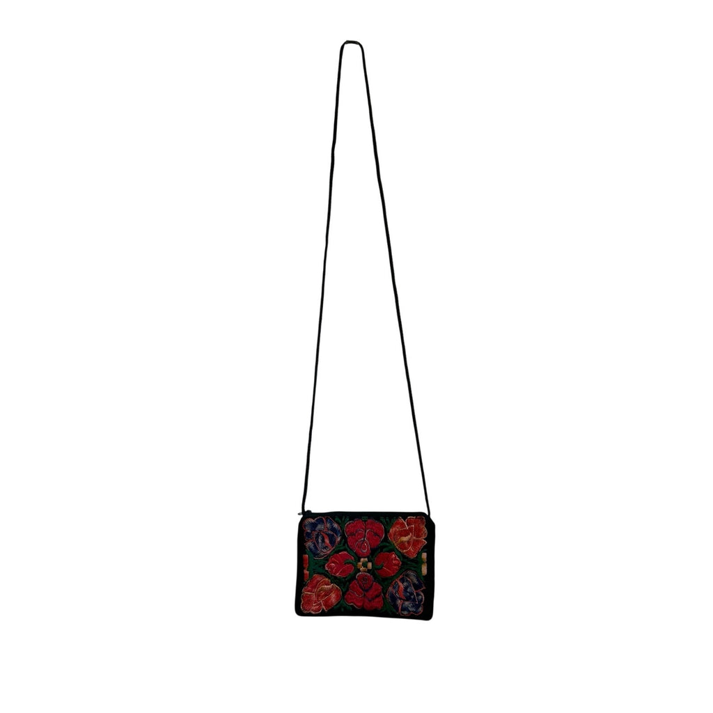 VTG Floral Embroidered Black Velvet Mini Crossbody Bag Boho Whimsigoth