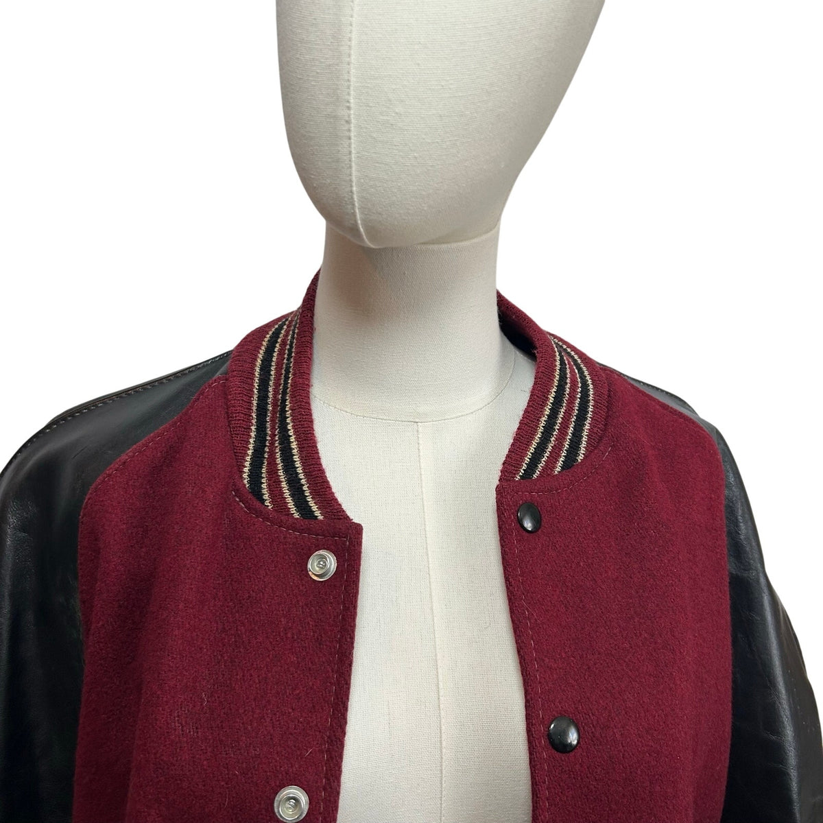VTG 80s DeLong Archival Varsity Letter Jacket Maroon Black Leather 42 Grunge