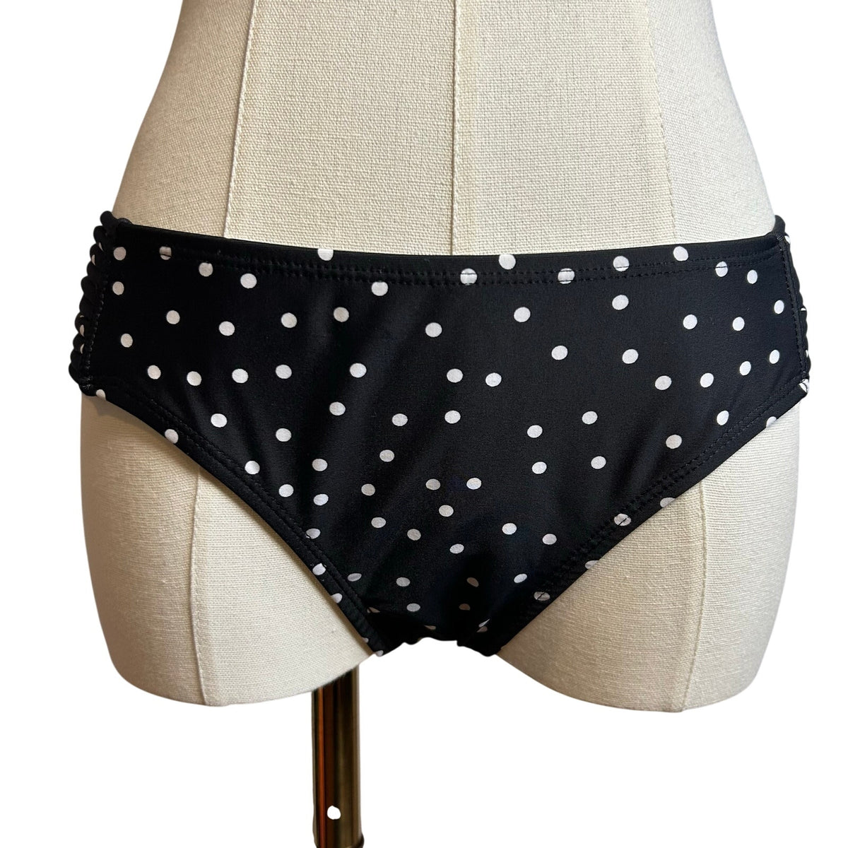 Black White Strappy Side Bikini Bottom Swim Medium Coquette Minimalist Y2K
