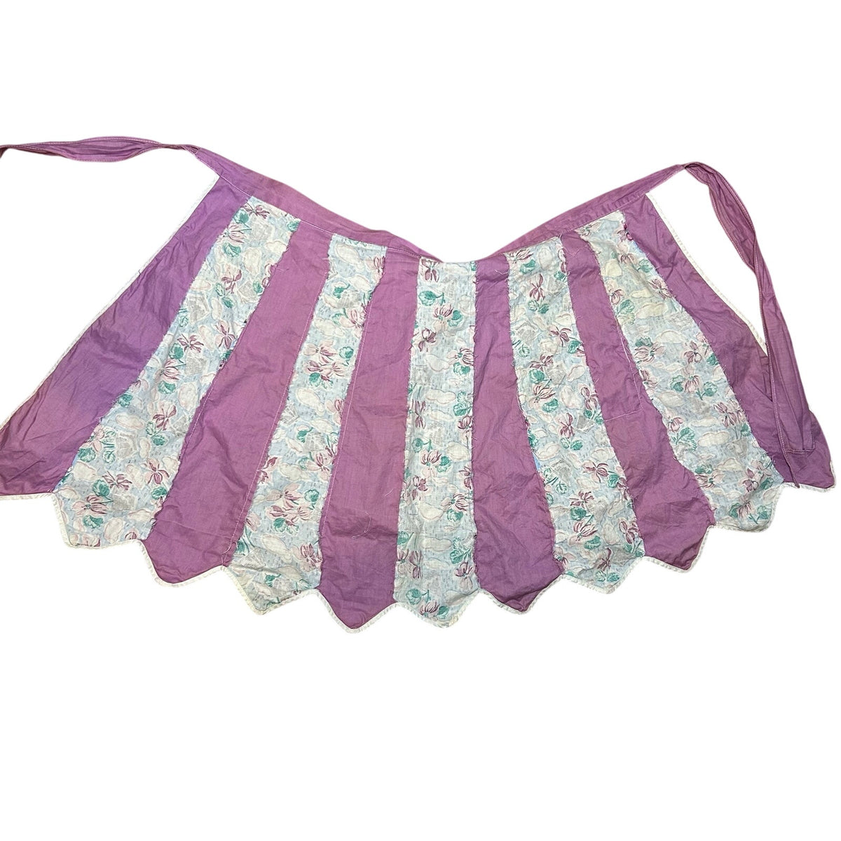 VTG 50s Purple Floral Print Half Apron Cottagecore Retro Twee Cotton Mod Pocket