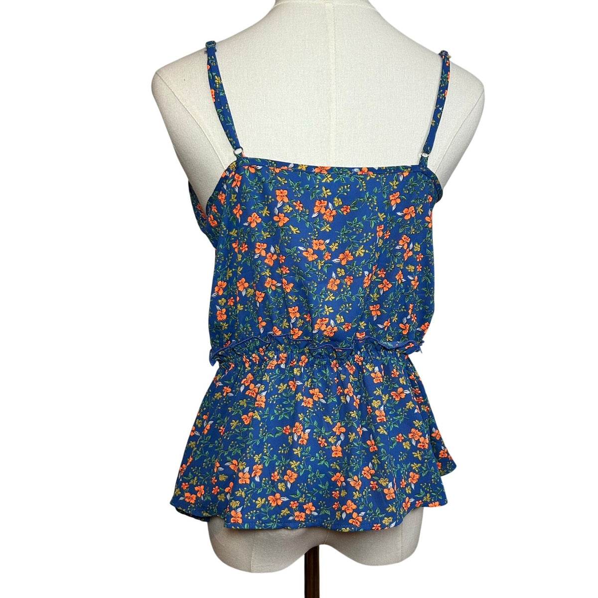Sienna Sky Blue Floral Peplum Camisole Top S Boho Cottage Coastal Summer Resort