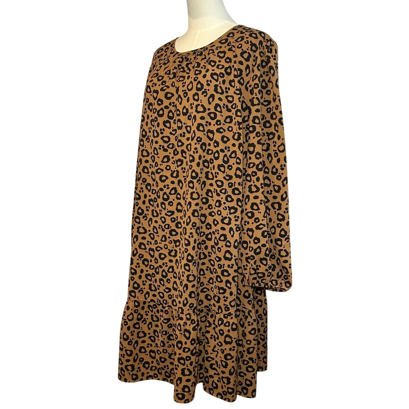 Ava & Viv Animal Print Ruffle Midi Dress Plus 2X Whimsigoth Boho Retro Cheetah