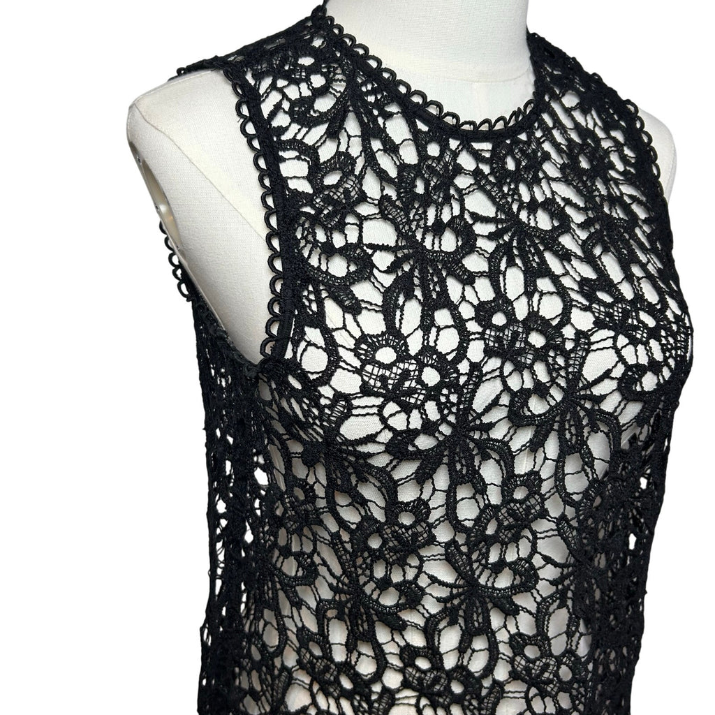 Black Sheer Lace Sleeveless Top Metal Zip Goth Glam S Whimsigoth Coquette Grunge