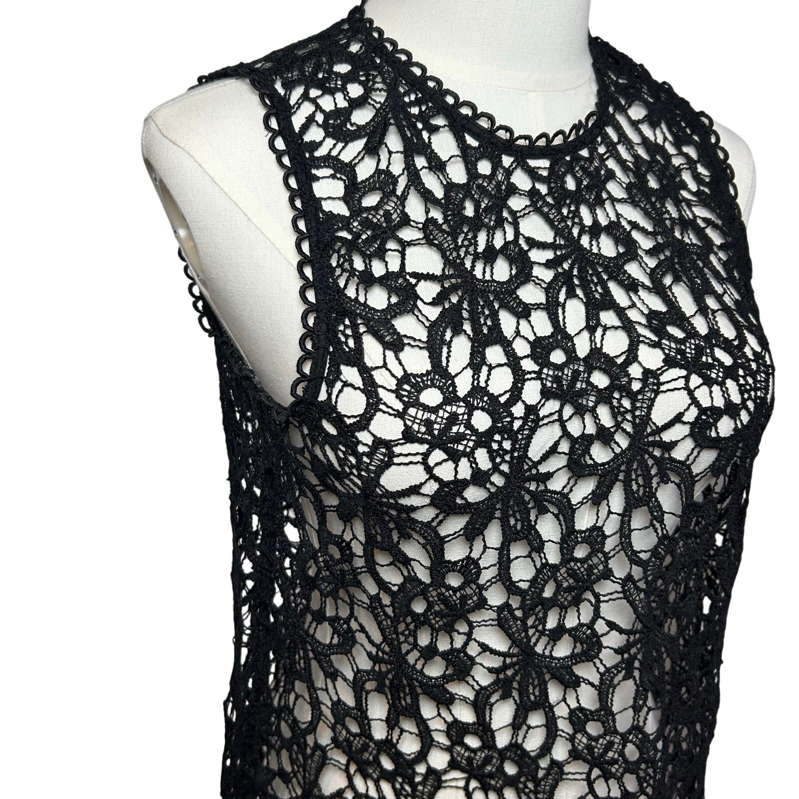 Black Sheer Lace Sleeveless Top Metal Zip Goth Glam S Whimsigoth Coquette Grunge