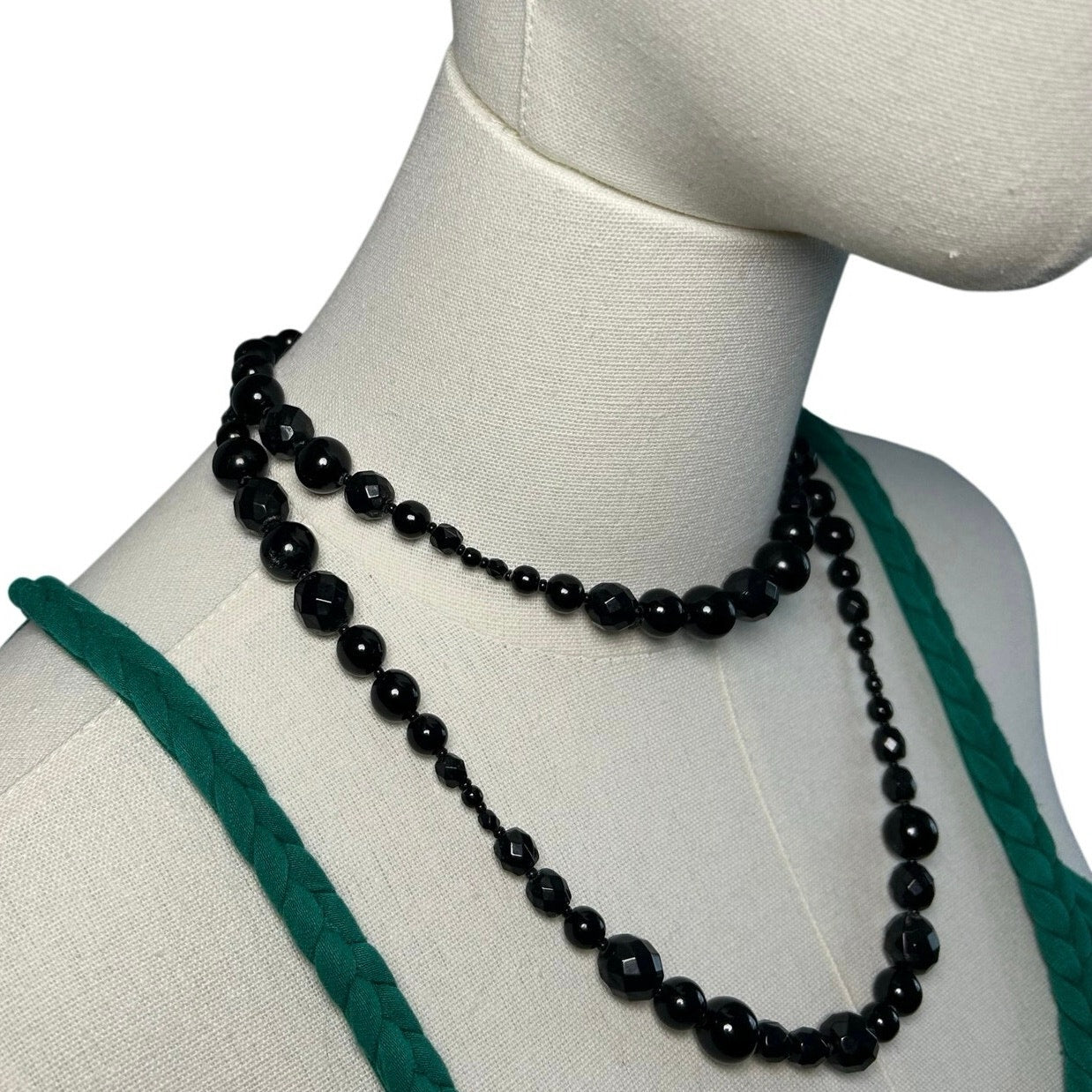 VTG Y2K Double Strand Black Bead Adjustable Choker Goth Office Siren Luxe Gatsby