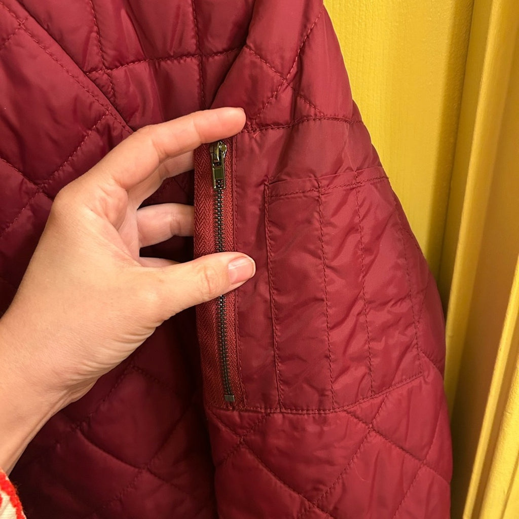 Angstar Maroon Quilted Bomber Jacket XL Aviator Utility Sleeve Pocket Burgundy