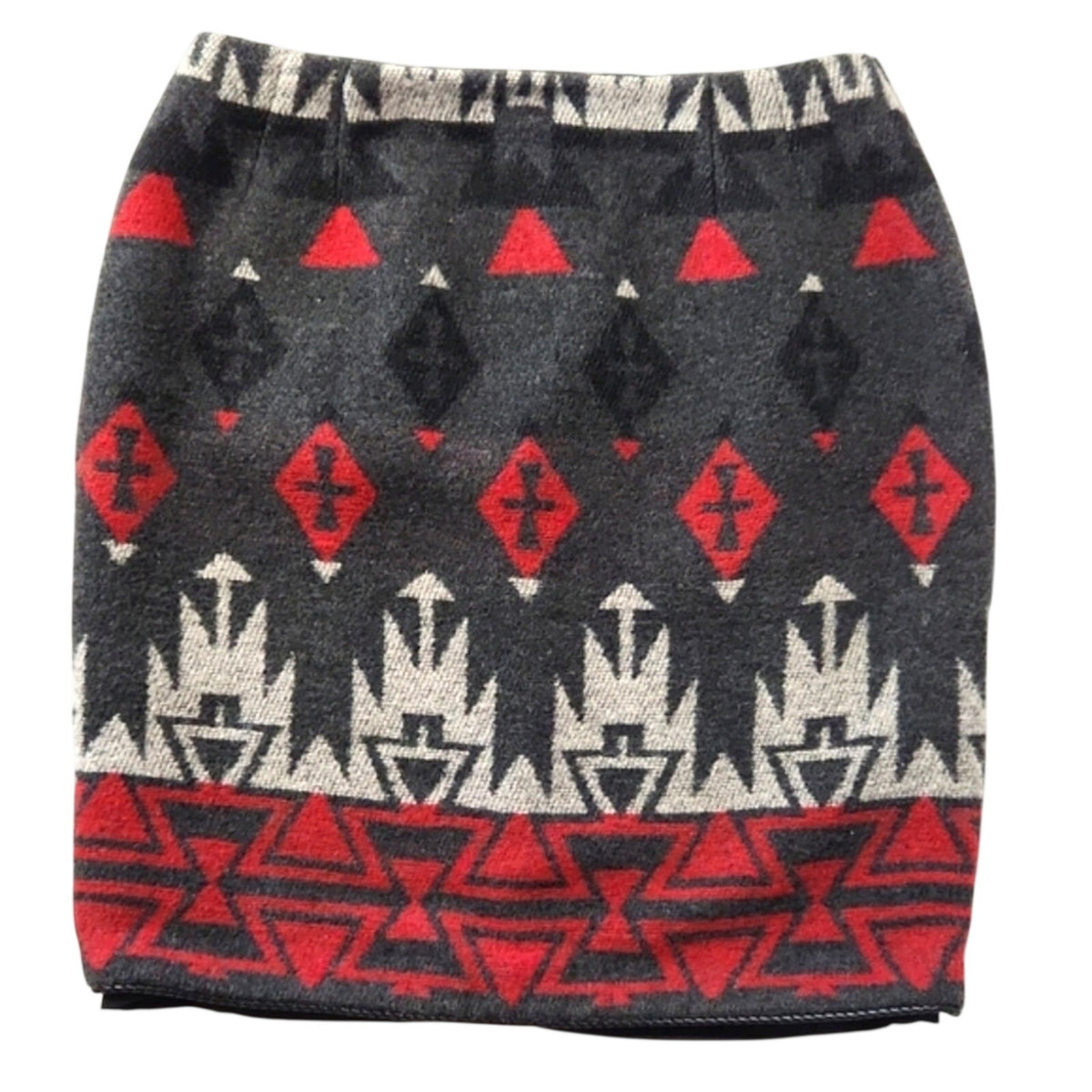 VTG The Last Best Place Southwestern Wool Blend Mini Skirt Black Red Aztec Sz 10