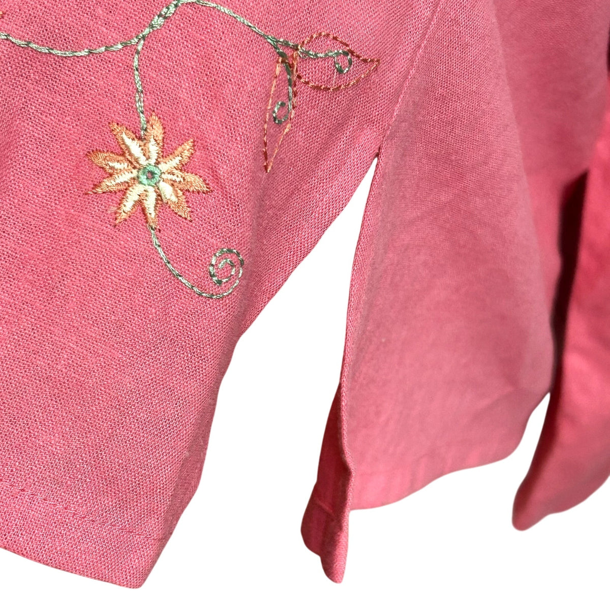 VTG 90s Sag Harbor 16W Pink Shirt Floral Embroidery Linen Rayon Grandma Cottage
