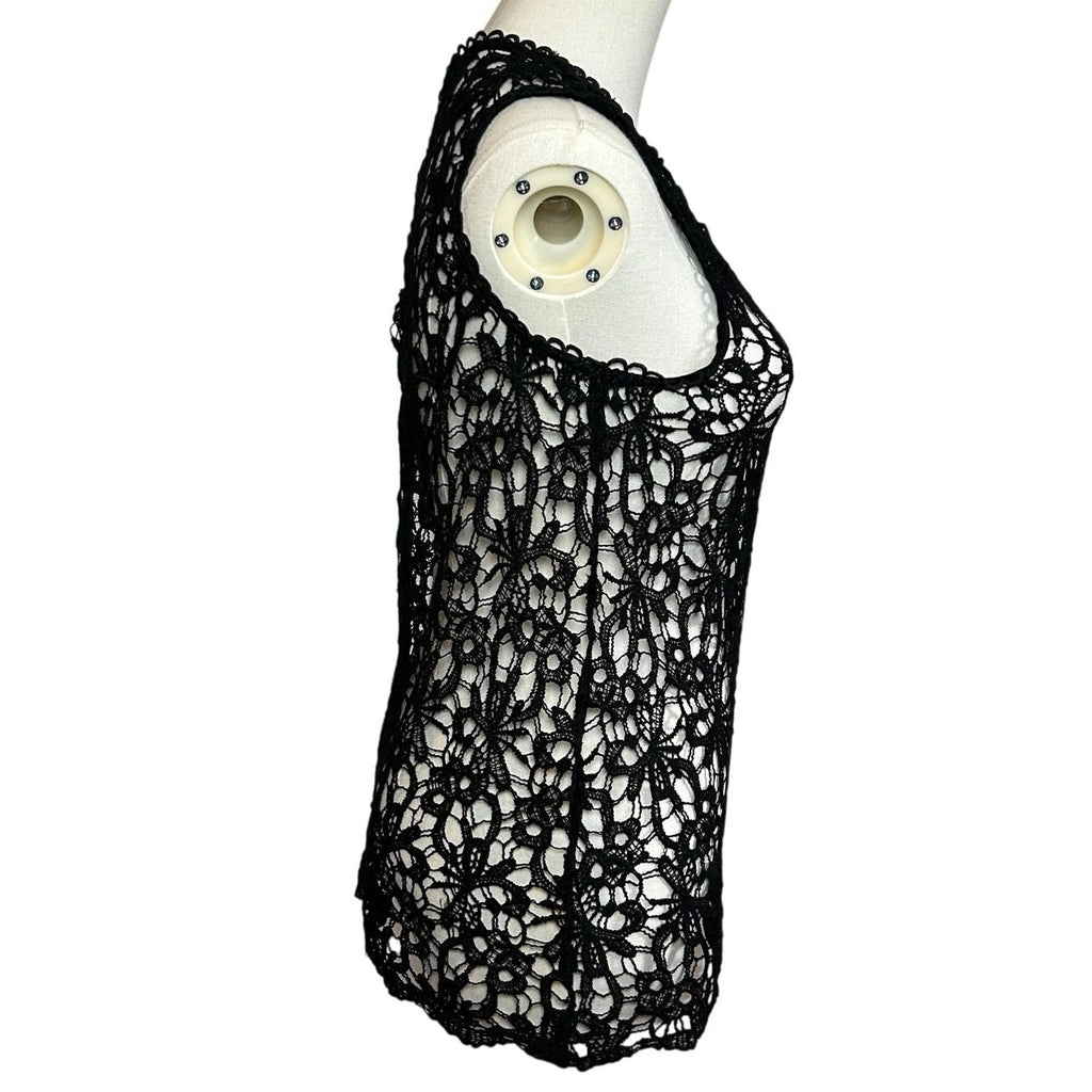 Black Sheer Lace Sleeveless Top Metal Zip Goth Glam S Whimsigoth Coquette Grunge