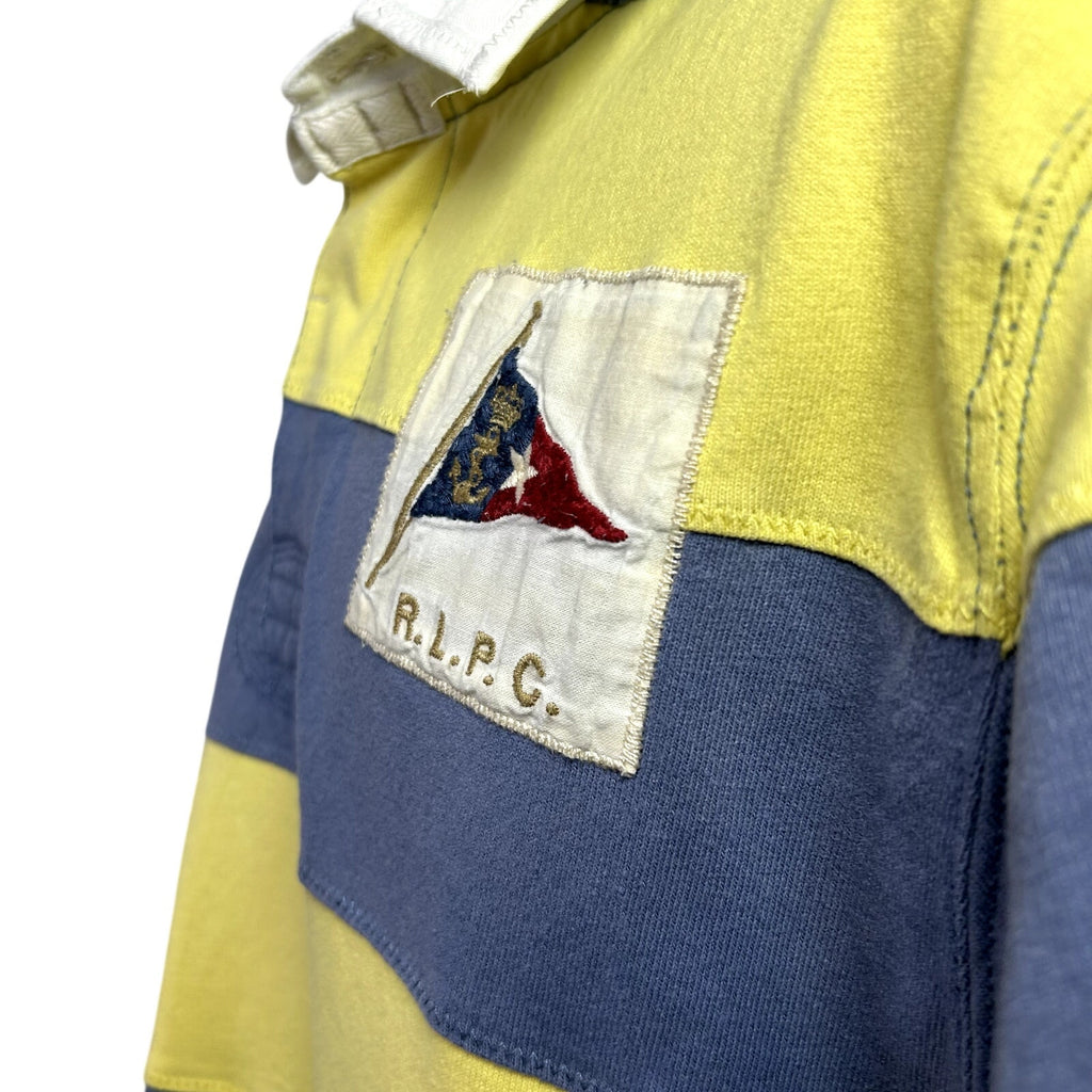 VTG 90s Polo Ralph Lauren XL Yellow Blue Striped RLPC Sailing Club Polo Shirt