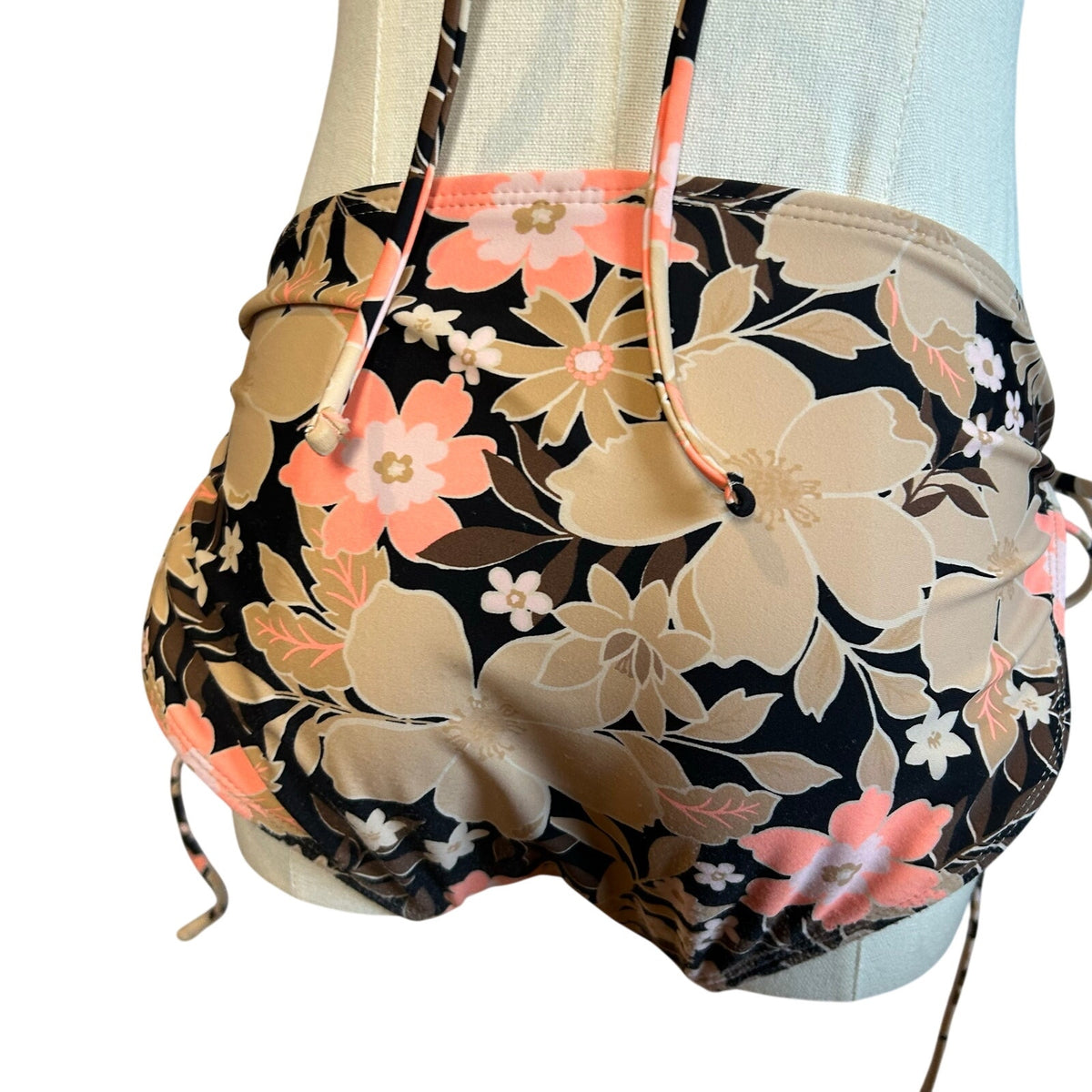Brown Black String Bikini Set Adjustable Triangle Top Large Boho Casual Coquette