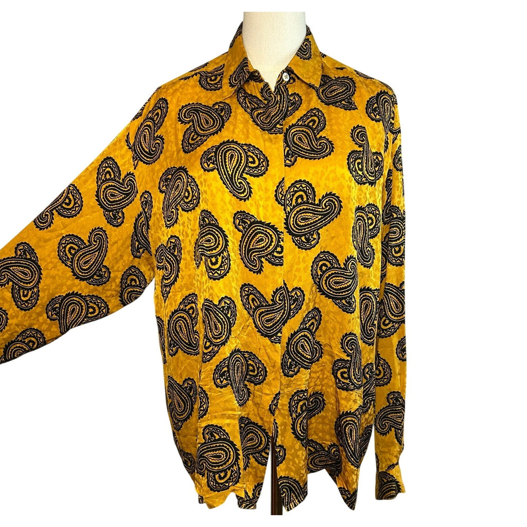 VTG 70s Saks Fifth Avenue Psychedelic Silk Paisley Dagger Shirt Whimsygoth Large