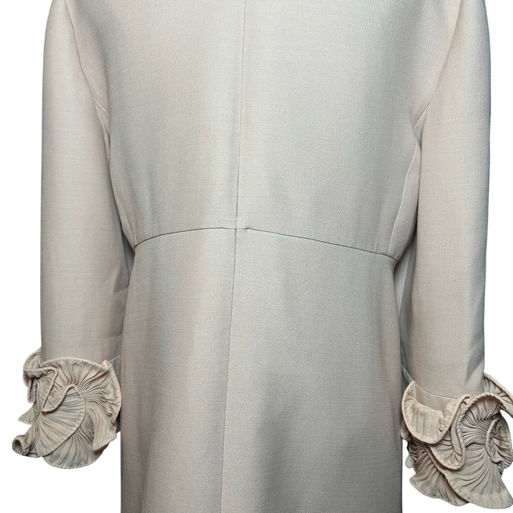 Auth Valentino A Line Dress Pink 44 Wool Silk Ruffle Sleeve Coquette Luxury Glam
