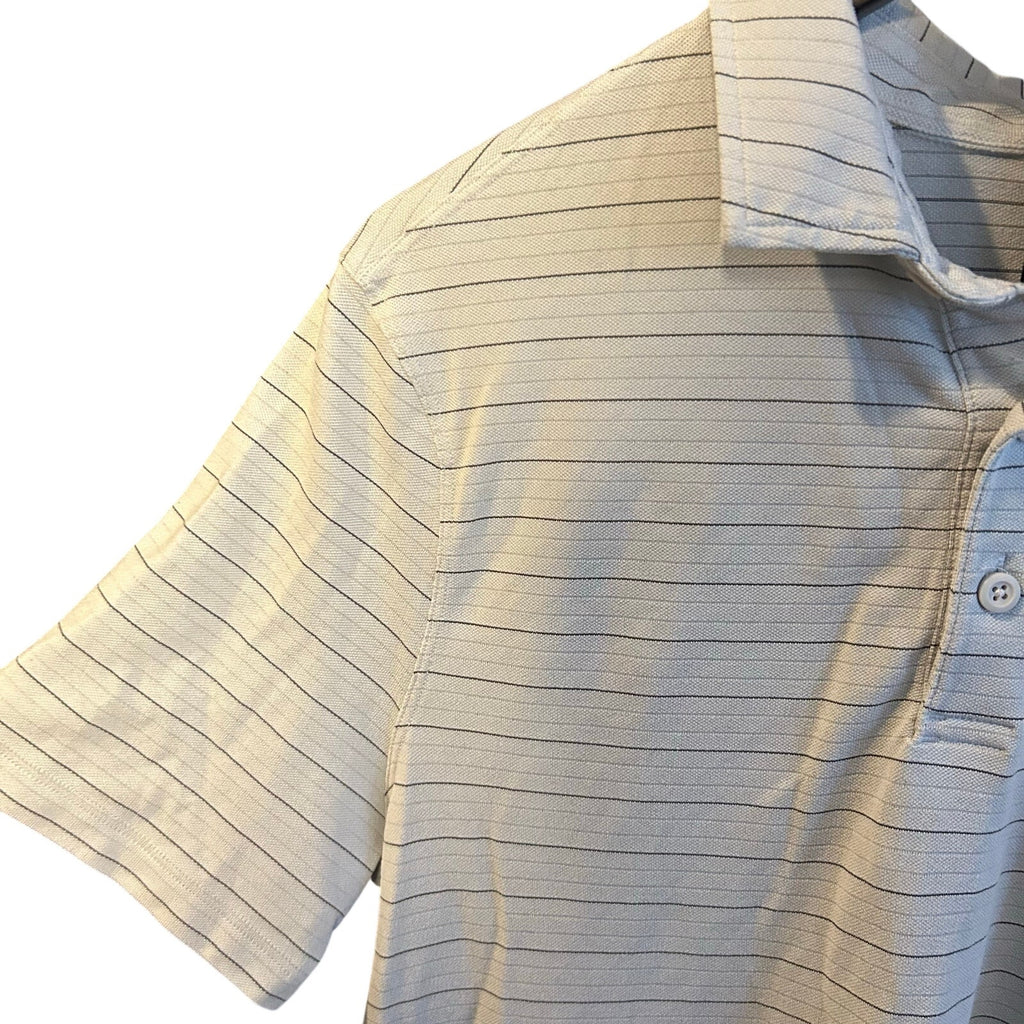 Athleisure Striped Short Sleeve Polo Shirt Grey White Size Small 19x29