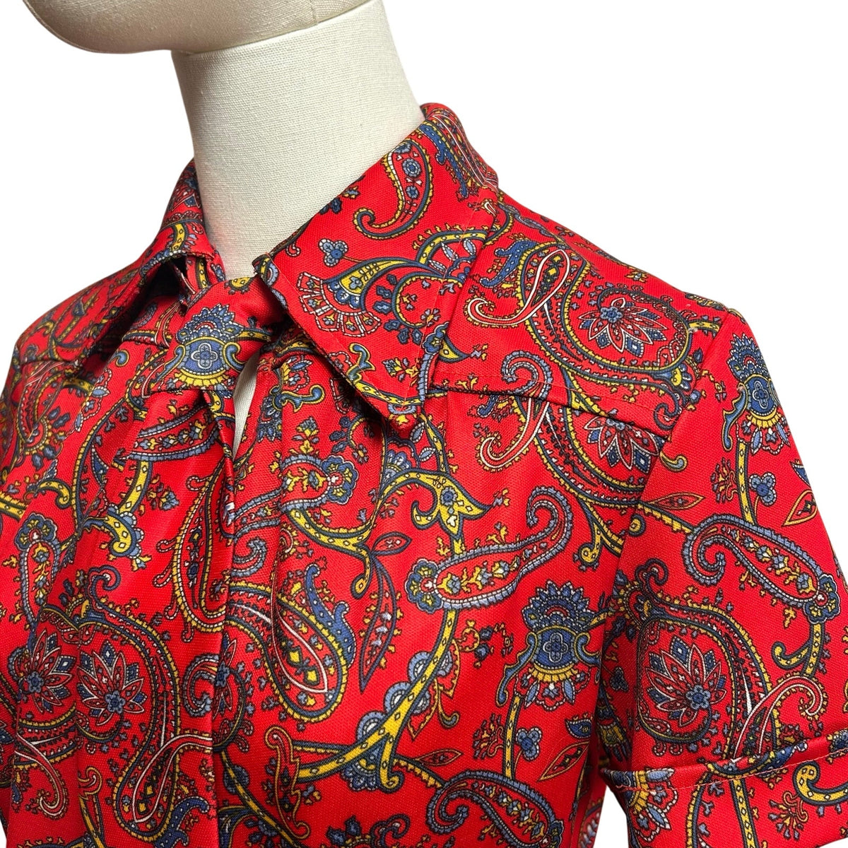 VTG 70s Red Paisley Dagger Collar Midi Dress with Matching Belt M Whimsygoth