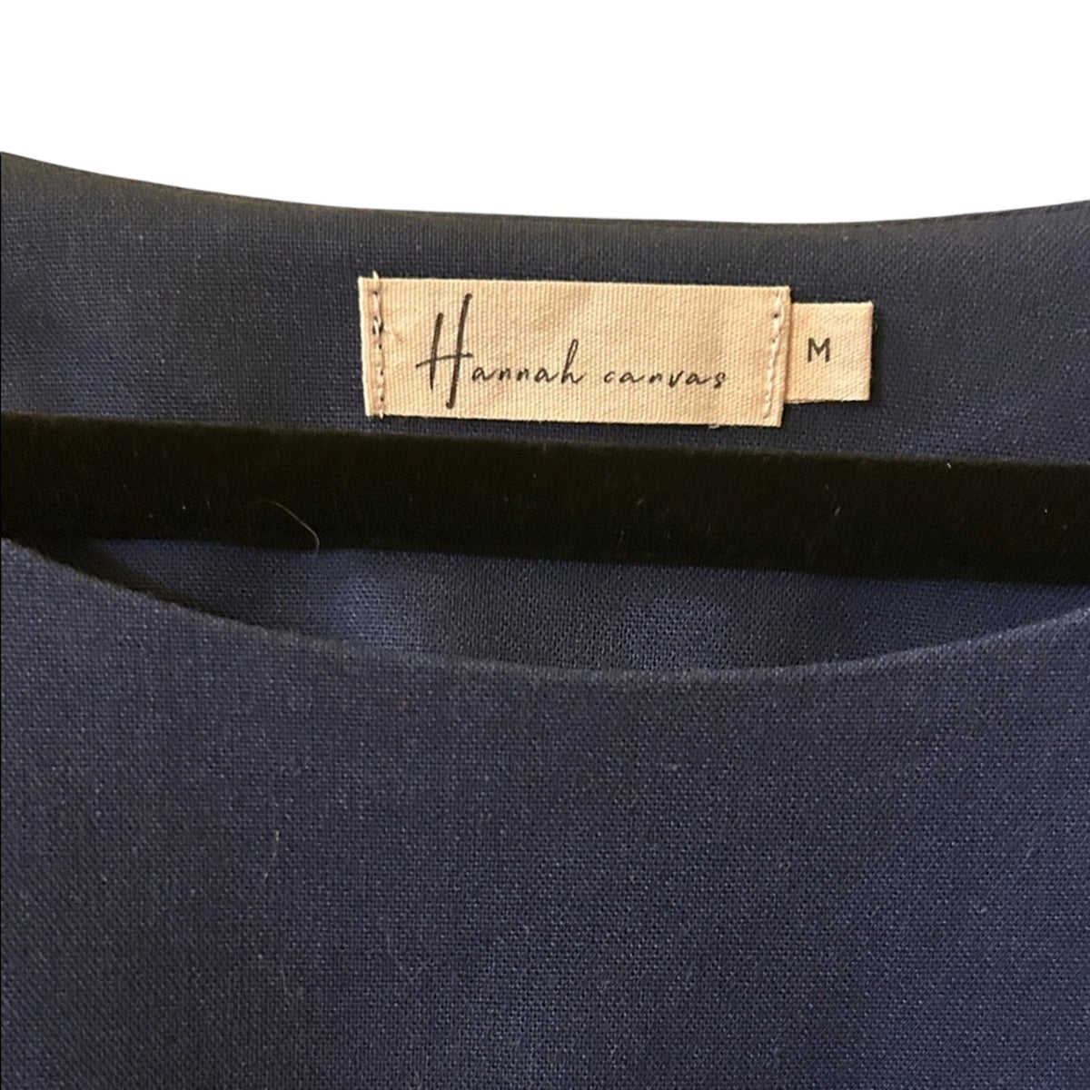 Hannah Canvas Signature Linen Belted Midi Dress Navy Blue Made in Canada Size M
