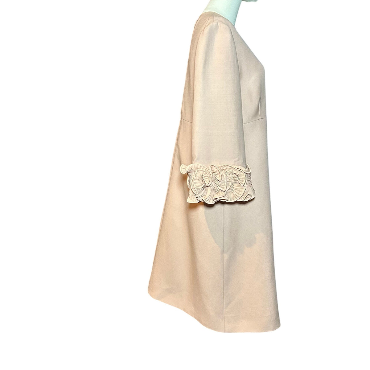 Auth Valentino A Line Dress Pink 44 Wool Silk Ruffle Sleeve Coquette Luxury Glam