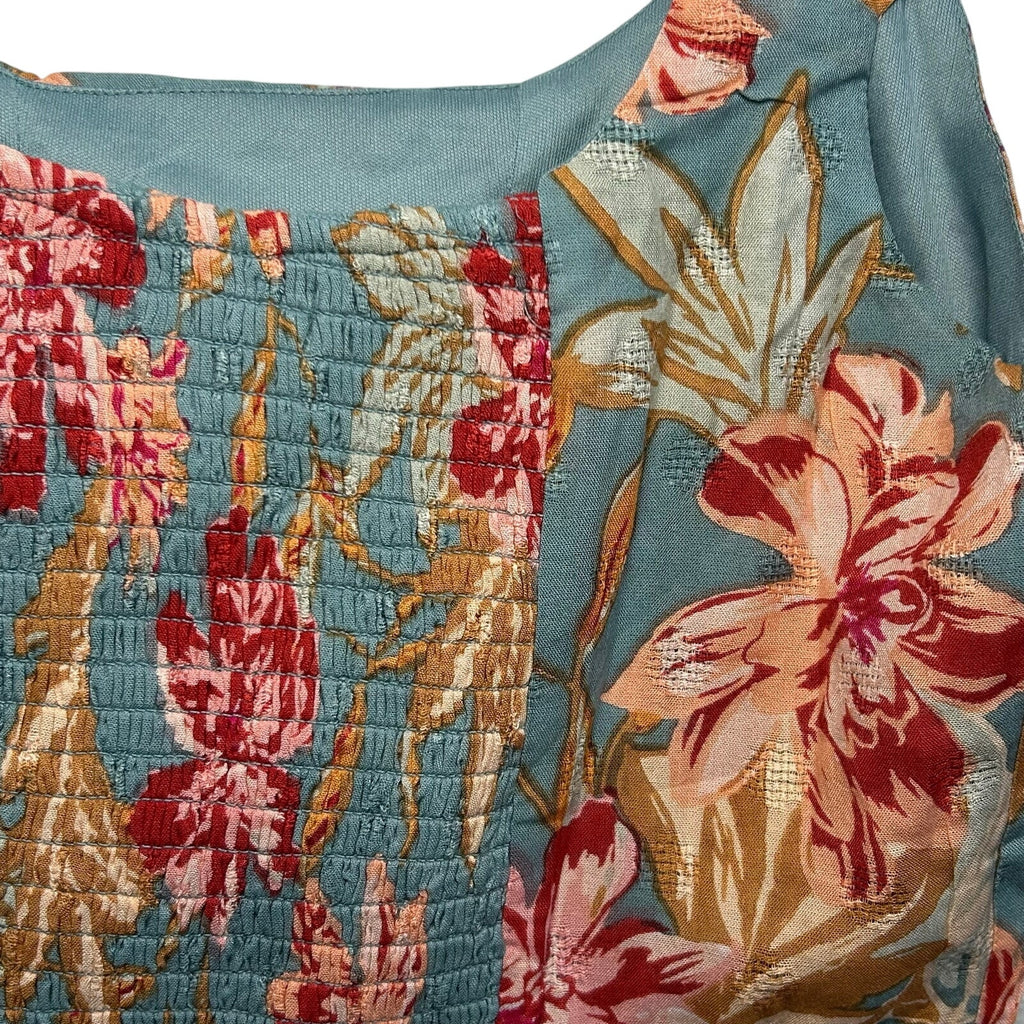 B.O.G Collective Blue Floral S Crop Top Smocked Boho Festival Streetwear Indie