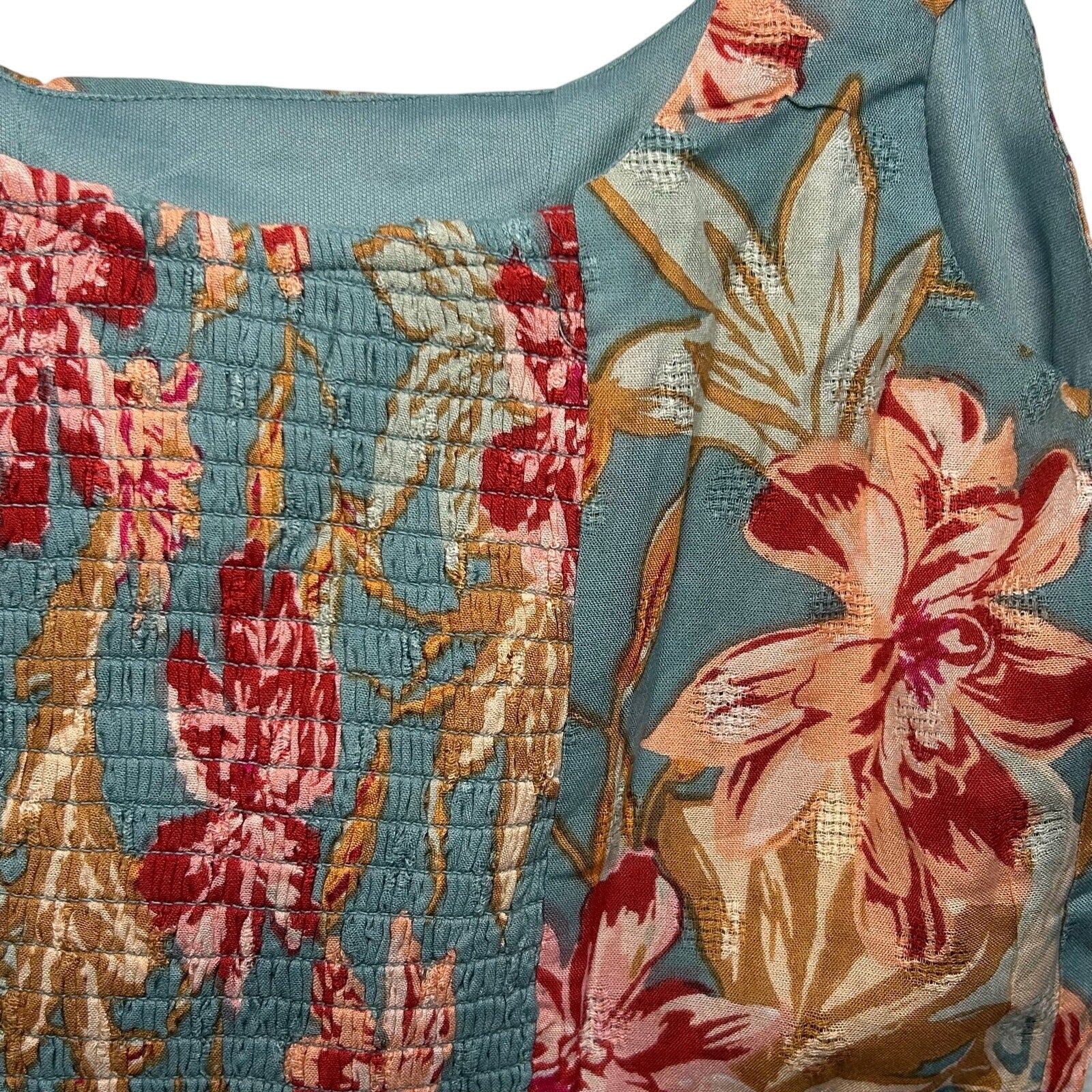 B.O.G Collective Blue Floral S Crop Top Smocked Boho Festival Streetwear Indie