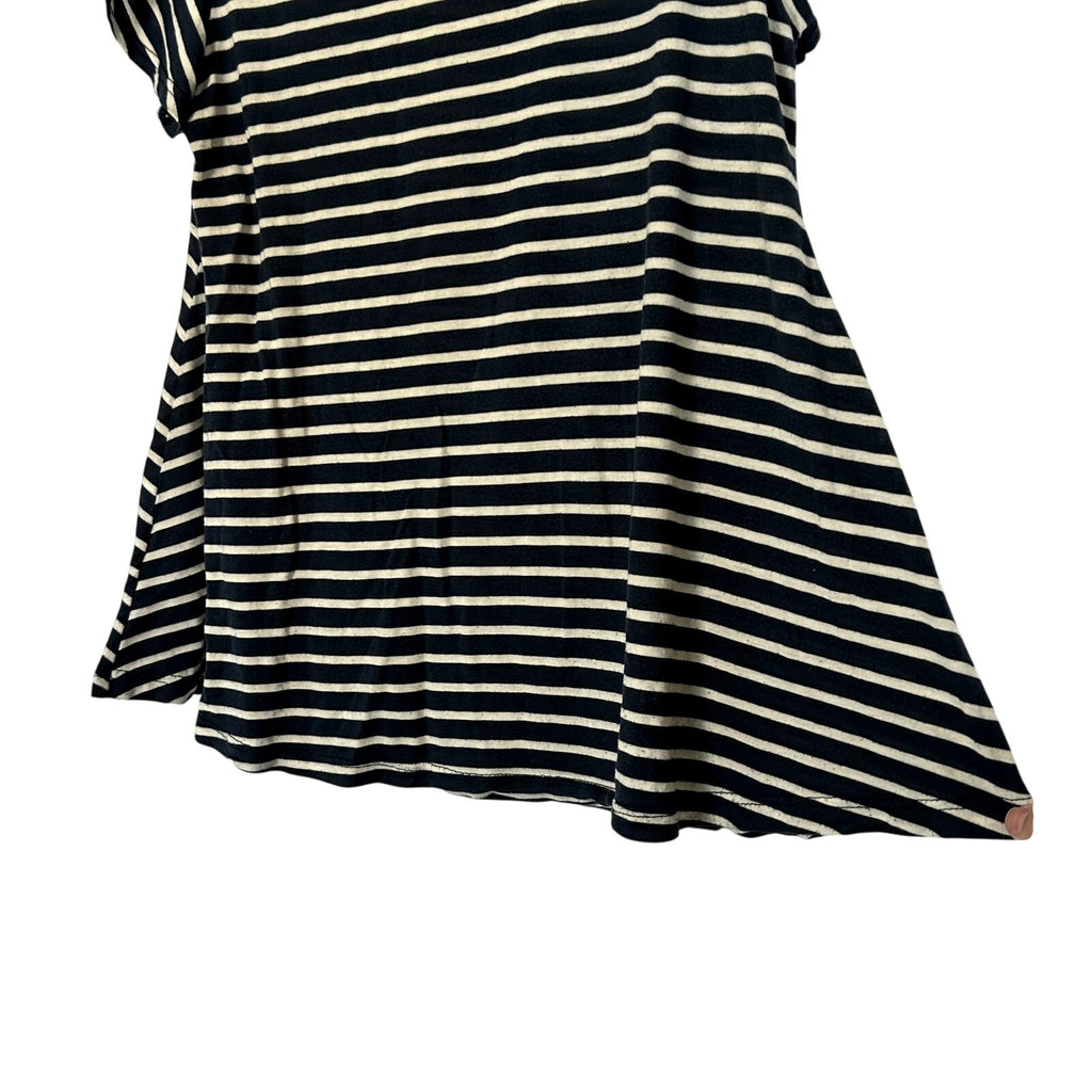 Forever 21 Navy White Striped Floral Graphic Tee Modal Blend Soft Casual Medium