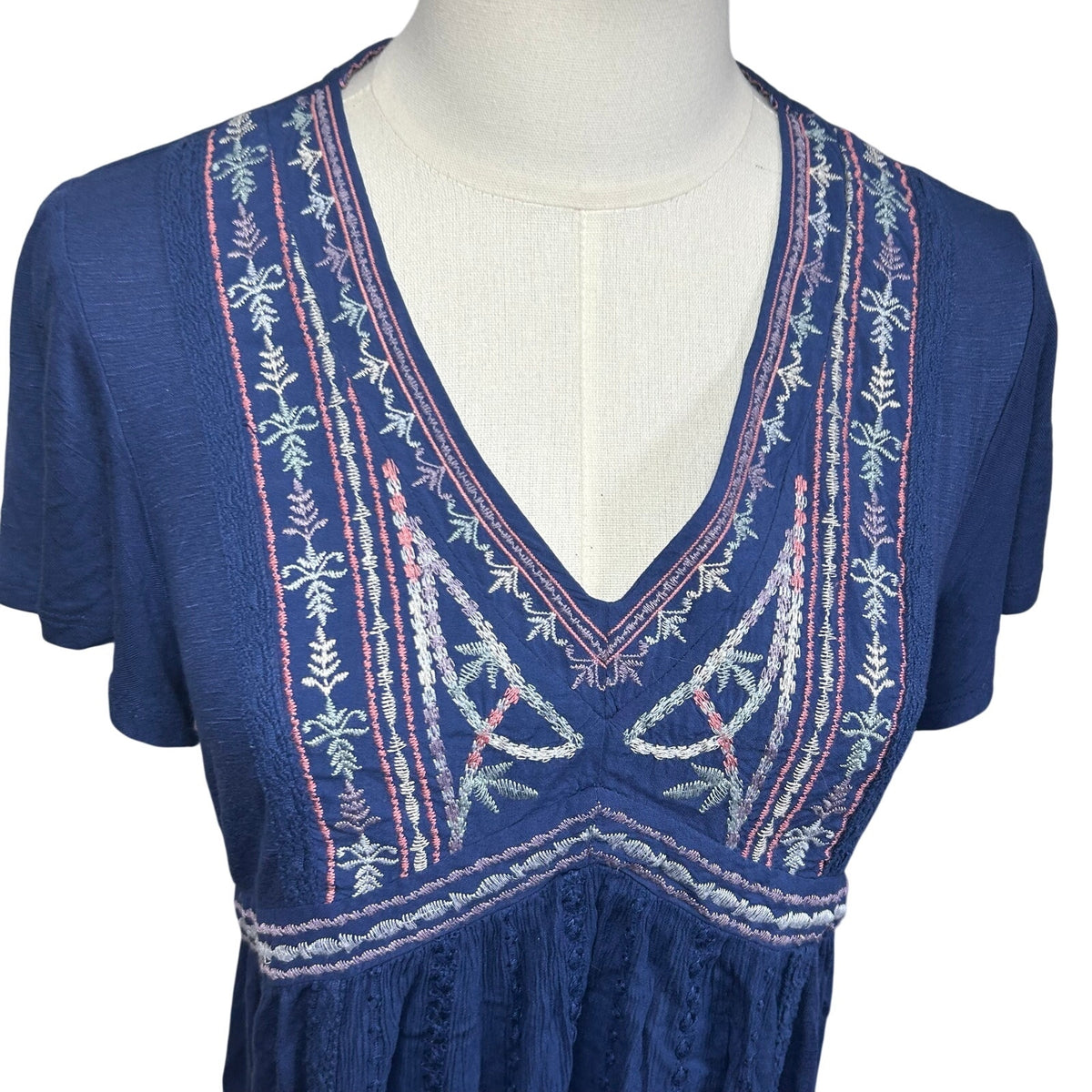 Knox Rose S Blue Embroidered Peasant Top Boho Casual Cottage Indie Twee Festival