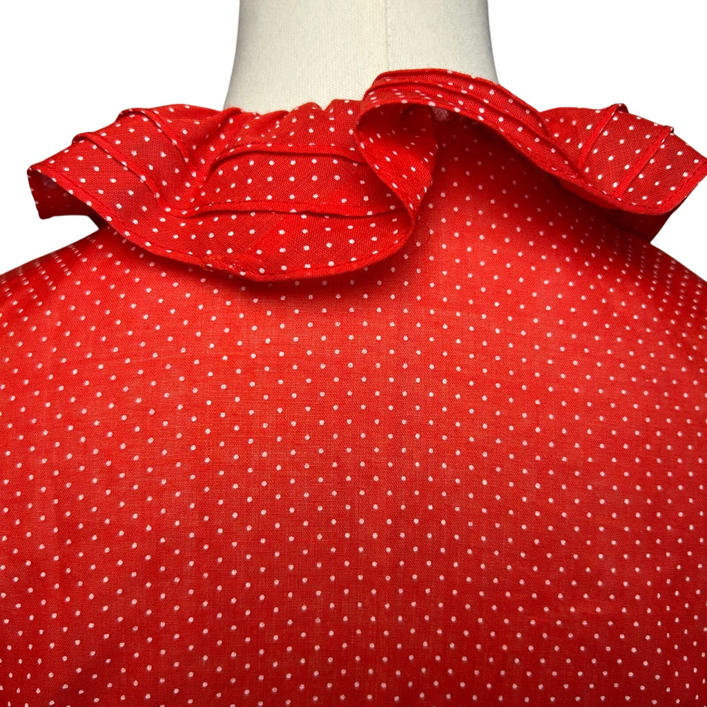VTG 70s NaMa of California Red M Ruffle Polka Dot Blouse Coquette Whimsigoth