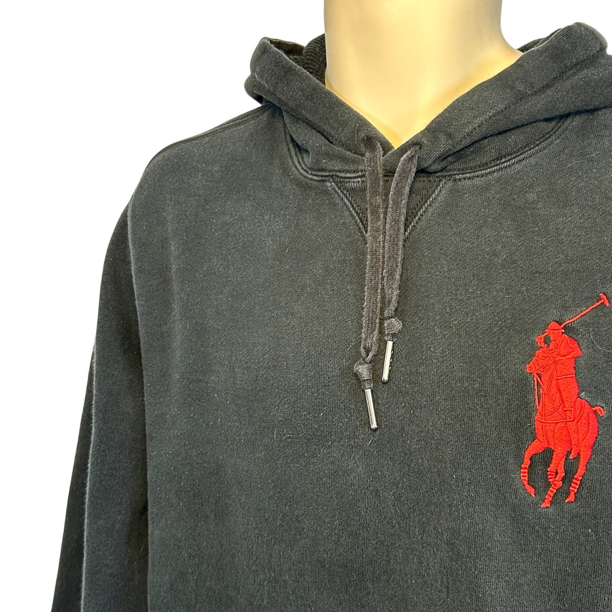 Polo Ralph Lauren L Black Waffle Lined Fleece Team Captain Pullover Hoodie Pony
