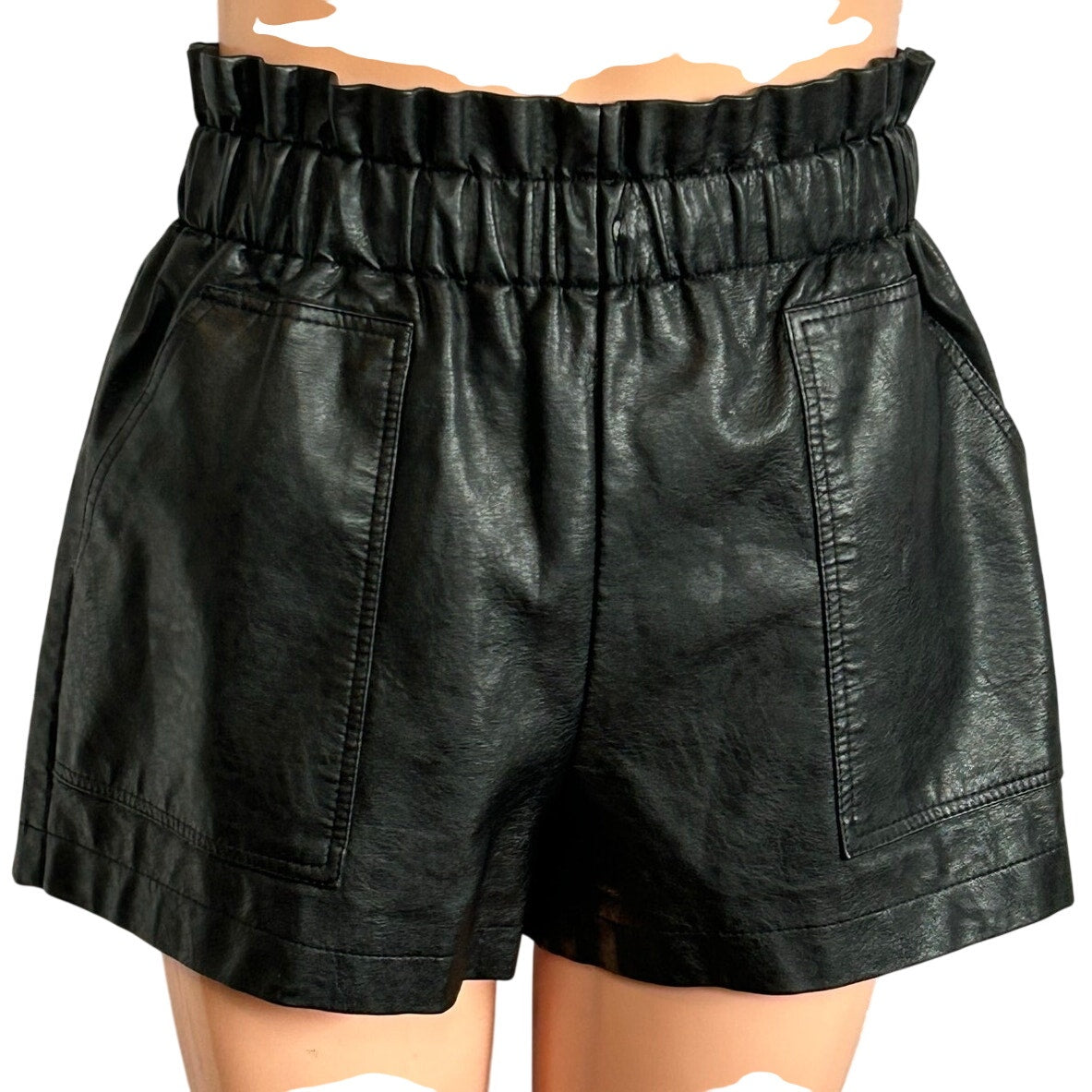 Black Vegan Leather Lined Pocketed Shorts XS Biker Goth Grunge Chic Streetwear