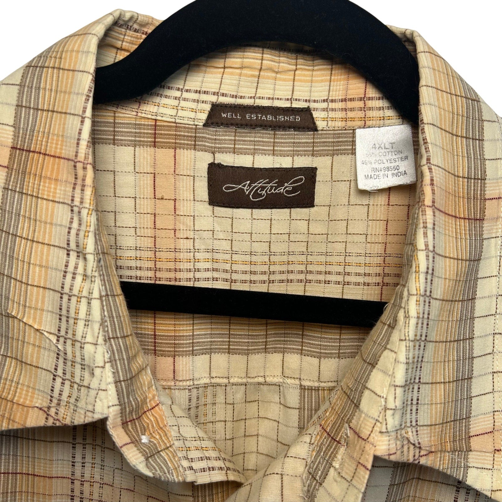 4XLT Attitude Brown Plaid Short Sleeve Casual Button Down Camp Shirt Big Tall