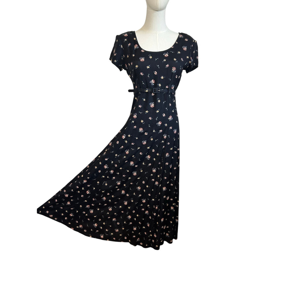 VTG 90s Decked Out Floral Belted Maxi Grunge Whimsigoth Medium Y2K Retro Boho