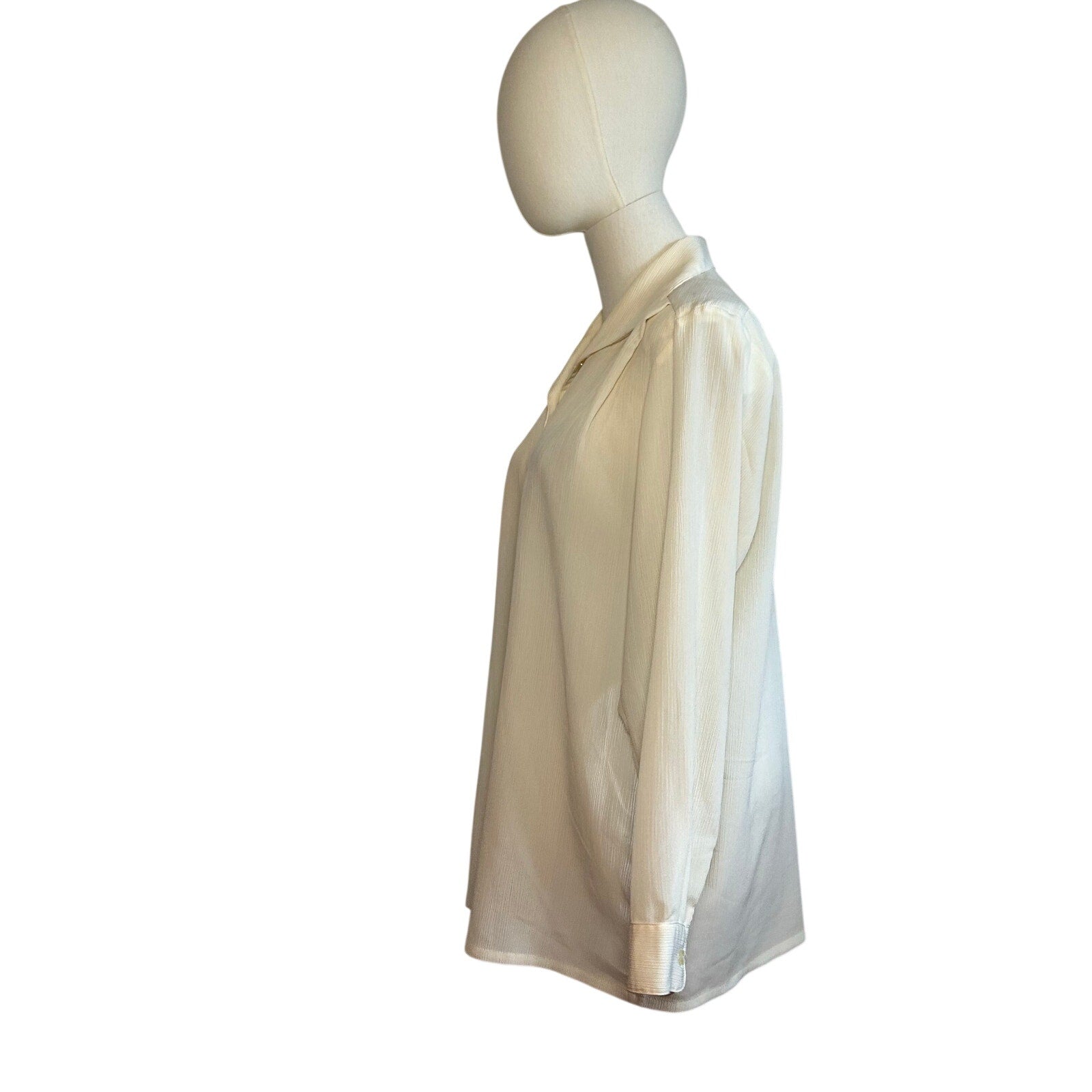 VTG 80s Kathie Lee White Button Up L Blouse Secretary Retro Preppy Minimalist