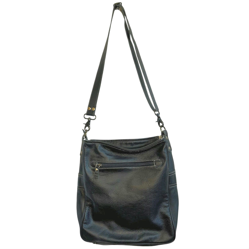 Myra Bag Leather Cow Hide Crossbody Shoulder Bag Brown White Tassel Purse