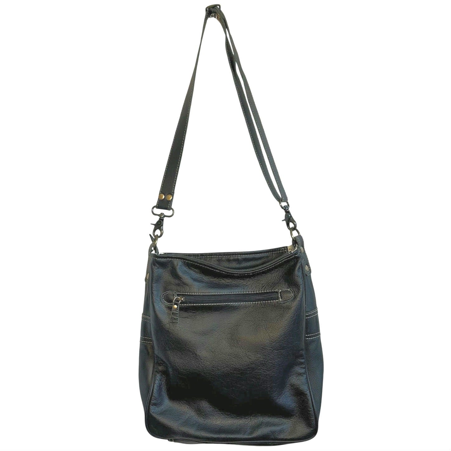 Myra Bag Leather Cow Hide Crossbody Shoulder Bag Brown White Tassel Purse