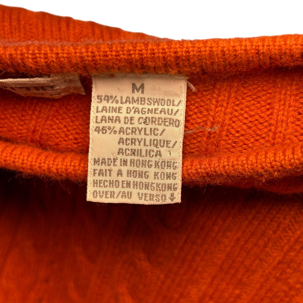VTG 70s Liz Claiborne Orange Wool Crewneck Pullover Sweater M Cable Knit Cottage