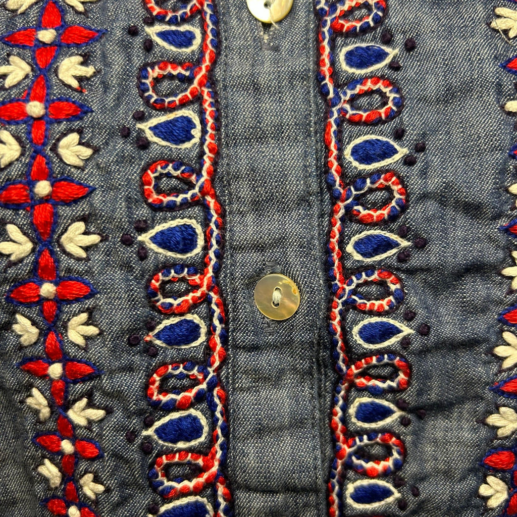 Banjanan Blue Multicolor Cotton Long Sleeve Pocket Dress Boho India Indie Retro