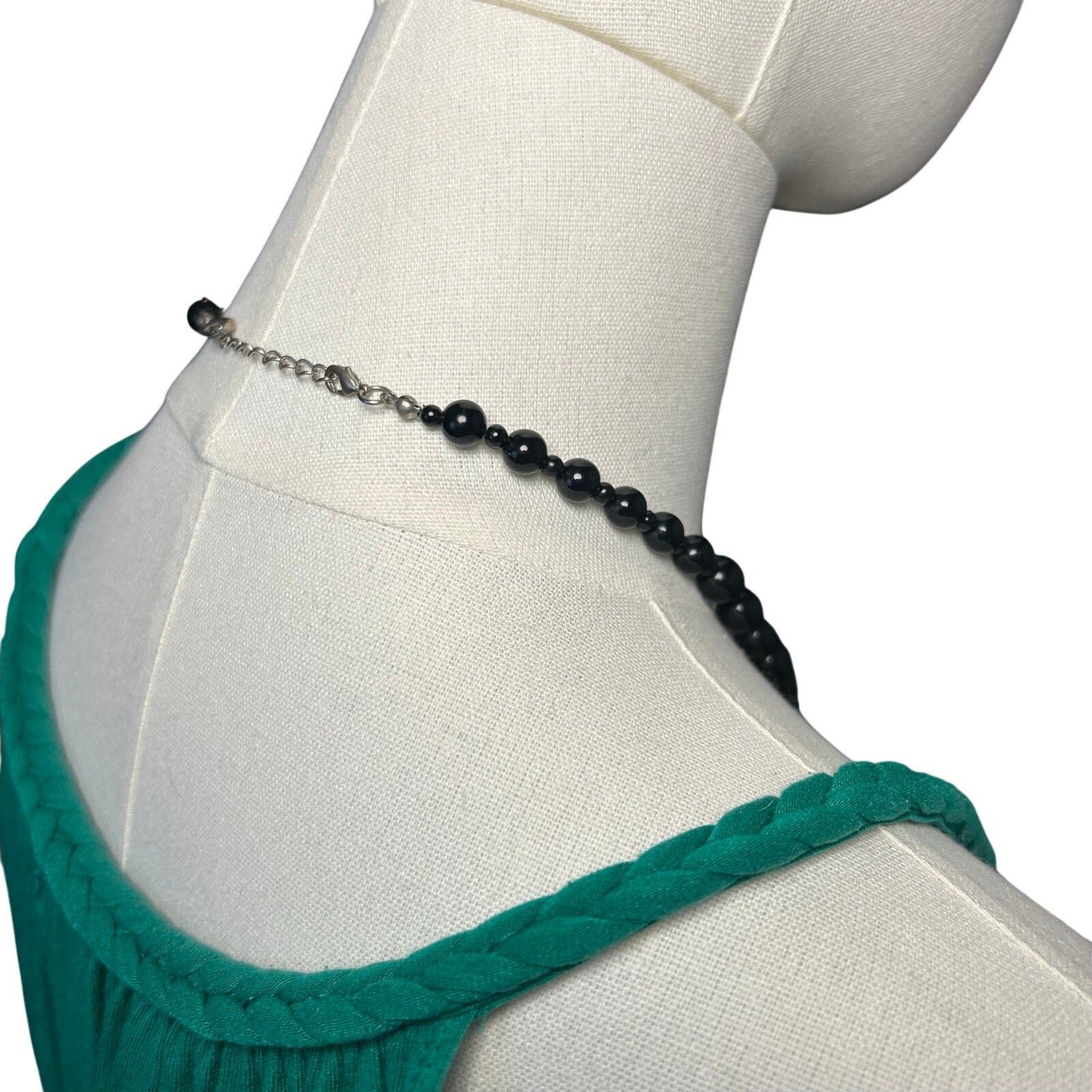 VTG Y2K Black Graduated Bead Necklace Adjustable Whimsygoth Grunge Goth Siren