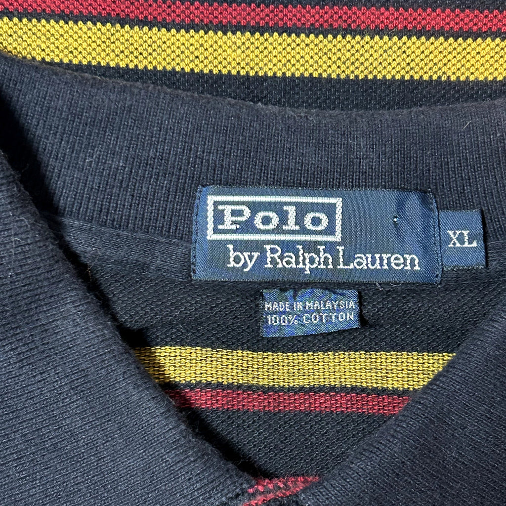 VTG 90s Polo Ralph Lauren XL Navy Blue Striped Long Sleeve Polo Shirt Preppy