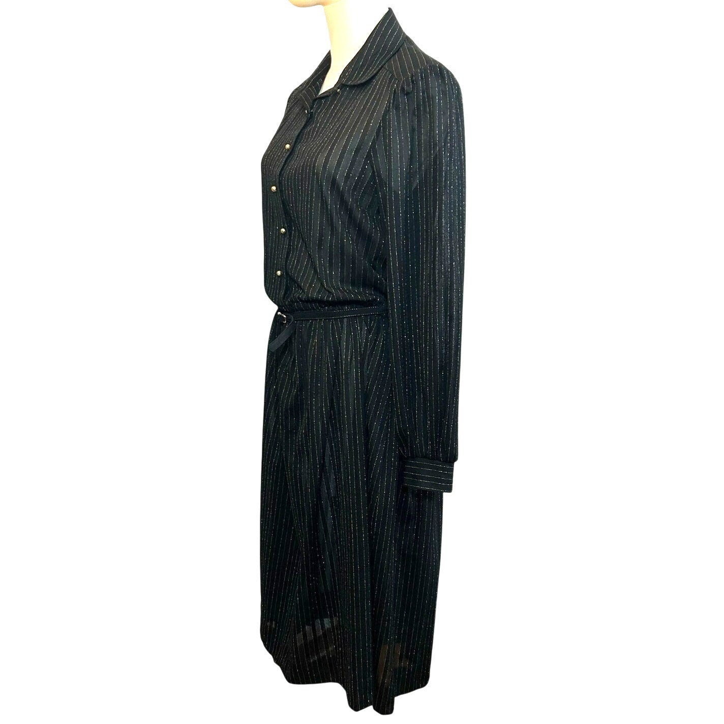 VTG 70s Butte Knit Sheer Pinstripe Pleated Midi Dress Whimsigoth Poetcore Preppy