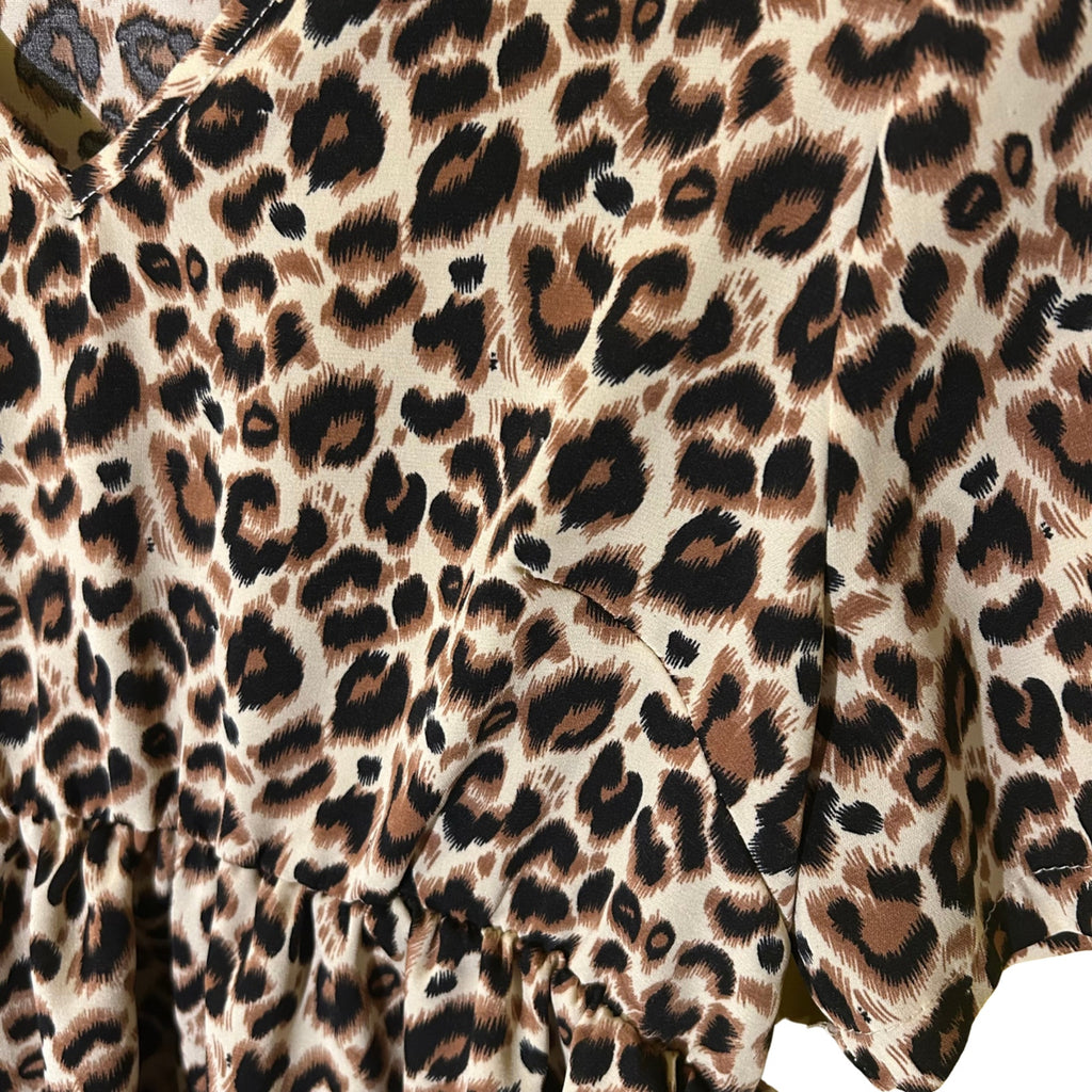 Cheetah Animal Print V-Neck Elastic Waist Mini Dress Medium Mob Wife Whimsygoth