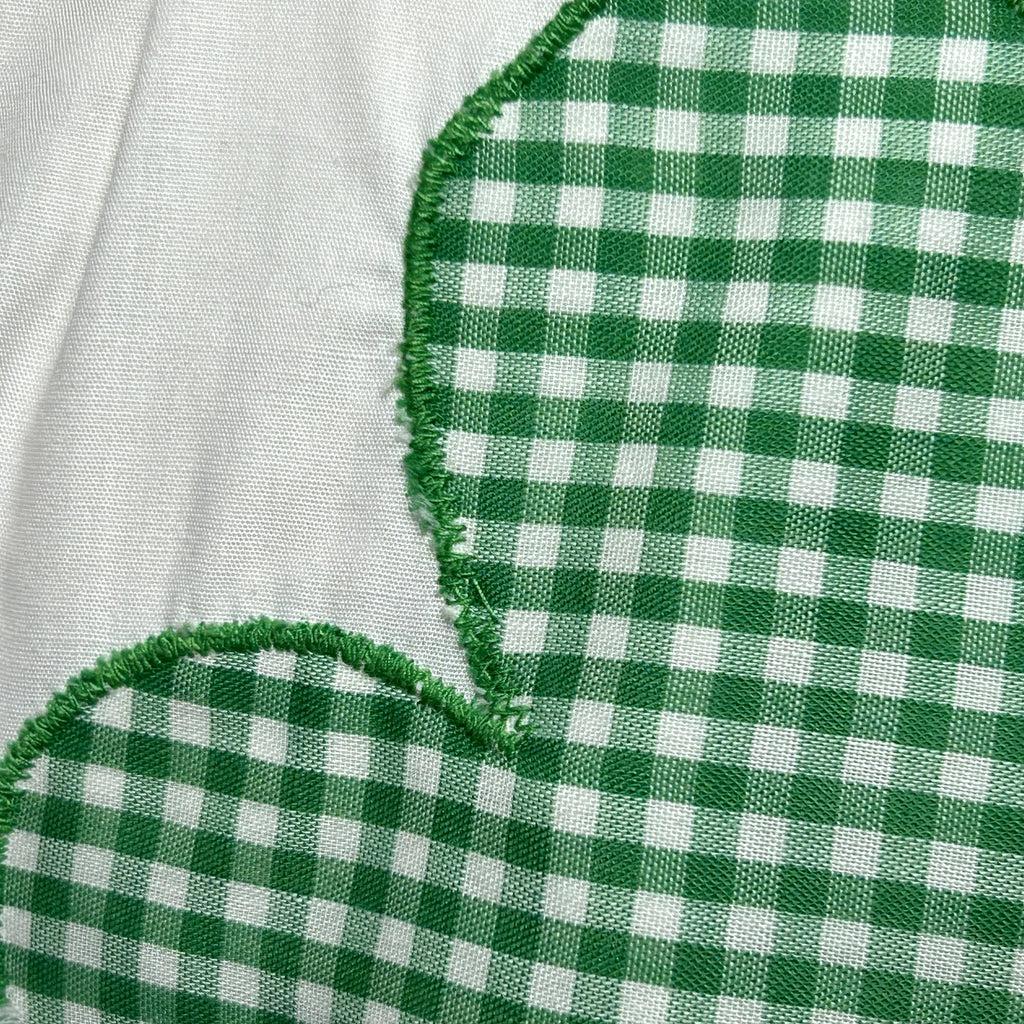 VTG 70s White Shamrock M Embroidery Gingham St. Patrick's Day Top Twee Retro