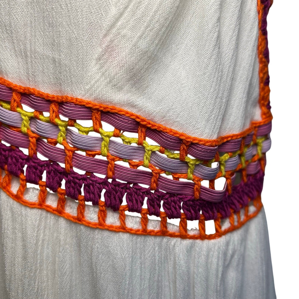 Indigo Rein XL White Multi Boho Maxi Dress Woven Tassel Tie Indie Fairy Cottage